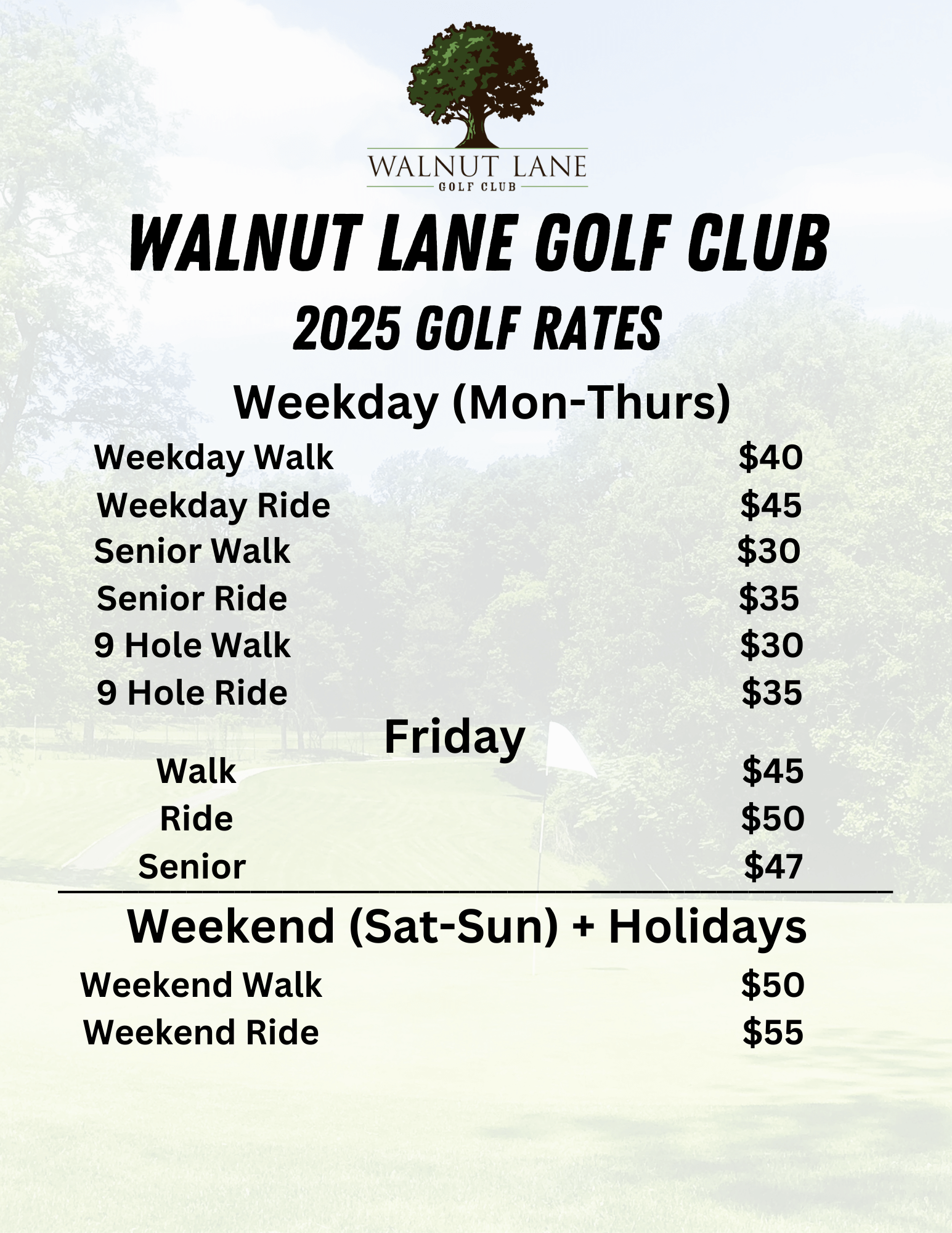Walnut 2025 Golf Rates
